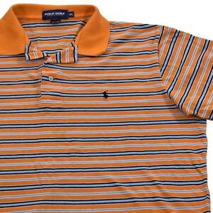 Polo Golf‎ Ralph Lauren Striped Orange Blue Polo Shirt Cotton Mens XXL